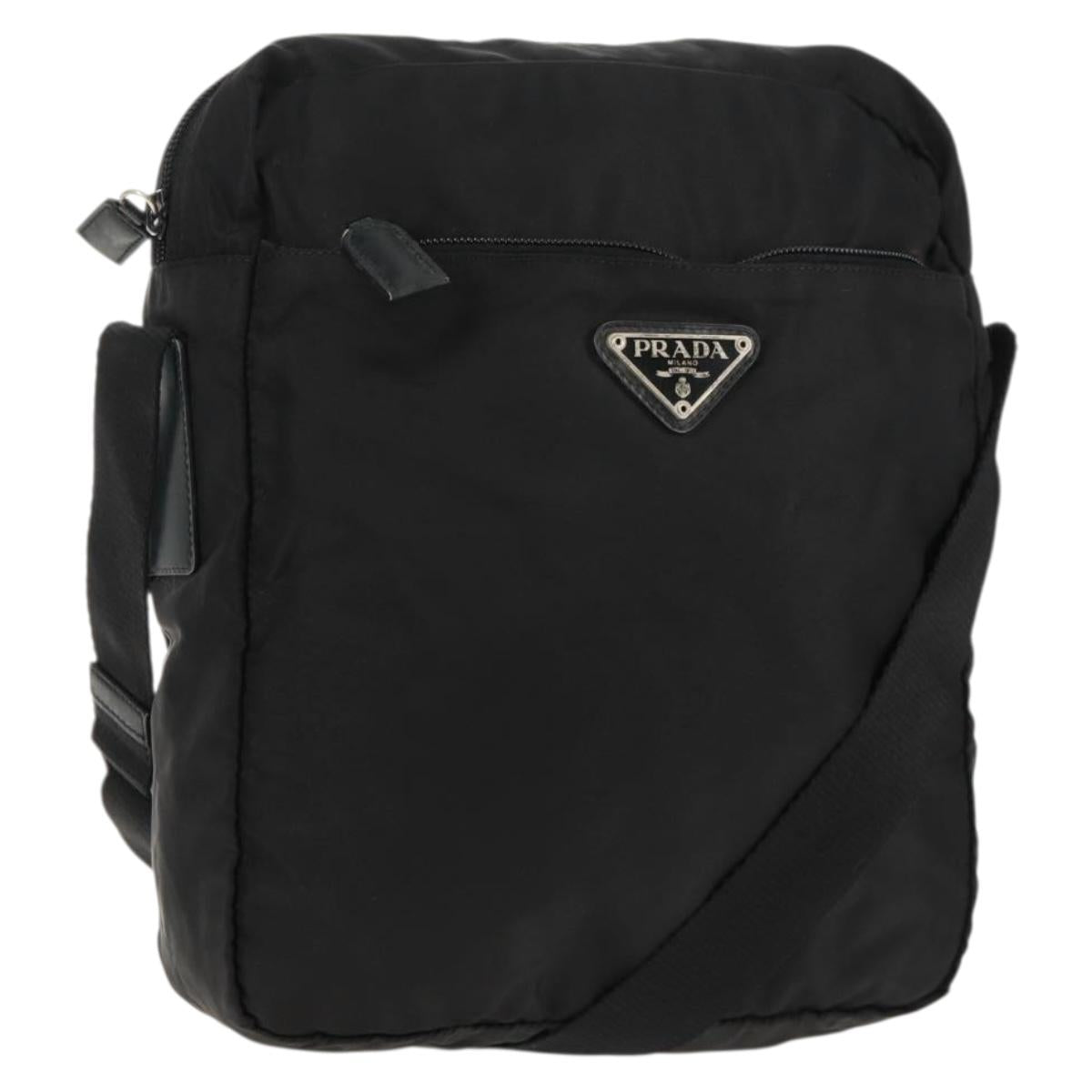 PRADA Shoulder Bag Nylon Black Silver Auth 160516