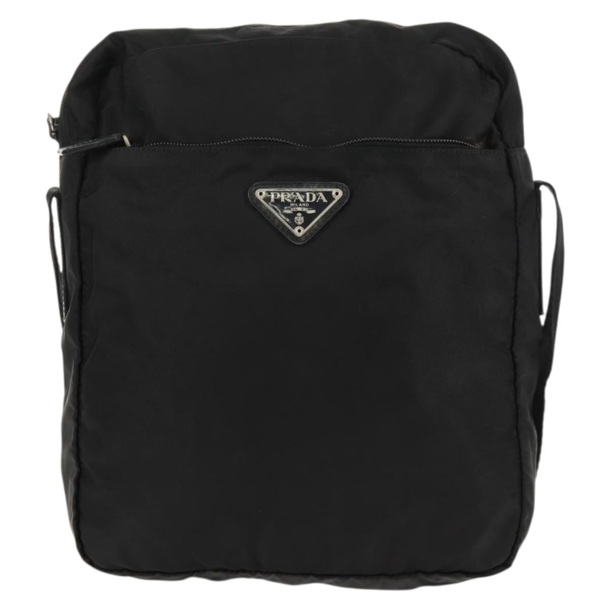 PRADA Shoulder Bag Nylon Black Silver Auth 160516