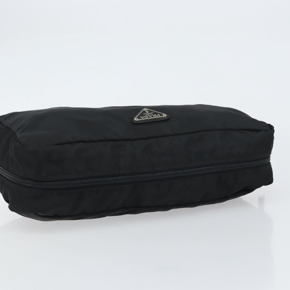 PRADA Pouch Nylon Black Silver Auth 160519