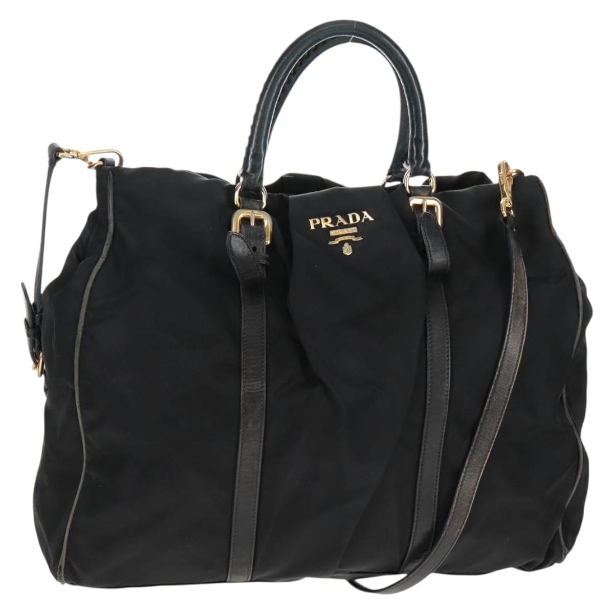 PRADA Hand Bag Nylon 2way Black Gold Auth 160520