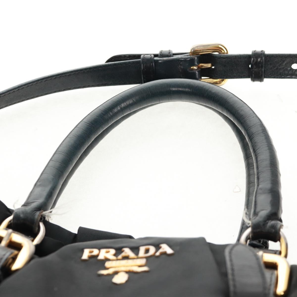 PRADA Hand Bag Nylon 2way Black Gold Auth 160520