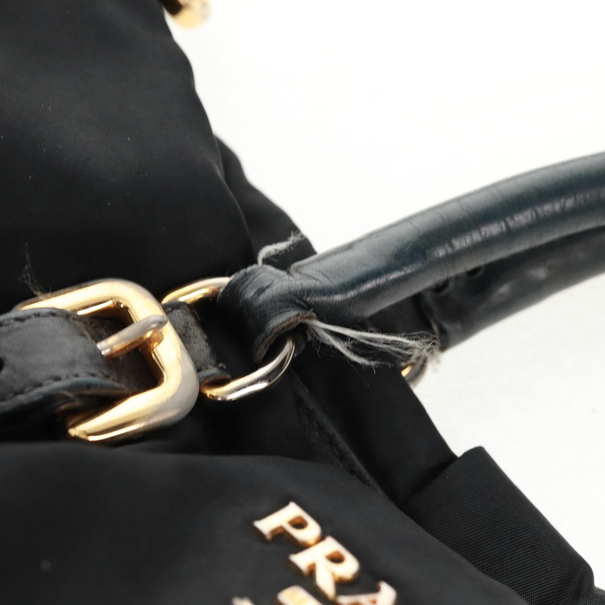PRADA Hand Bag Nylon 2way Black Gold Auth 160520