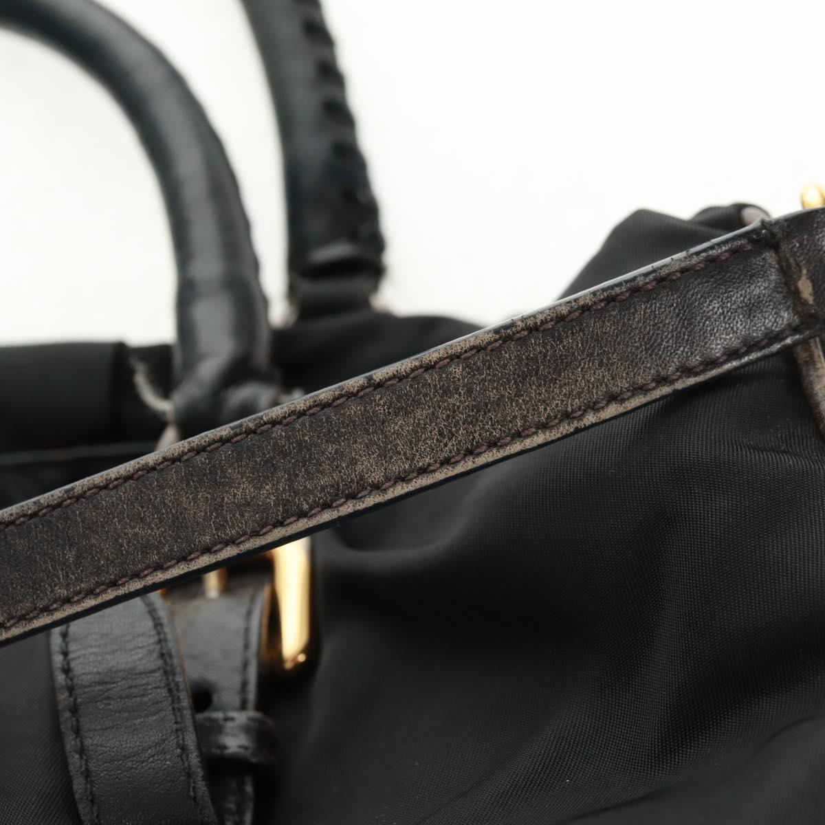 PRADA Hand Bag Nylon 2way Black Gold Auth 160520