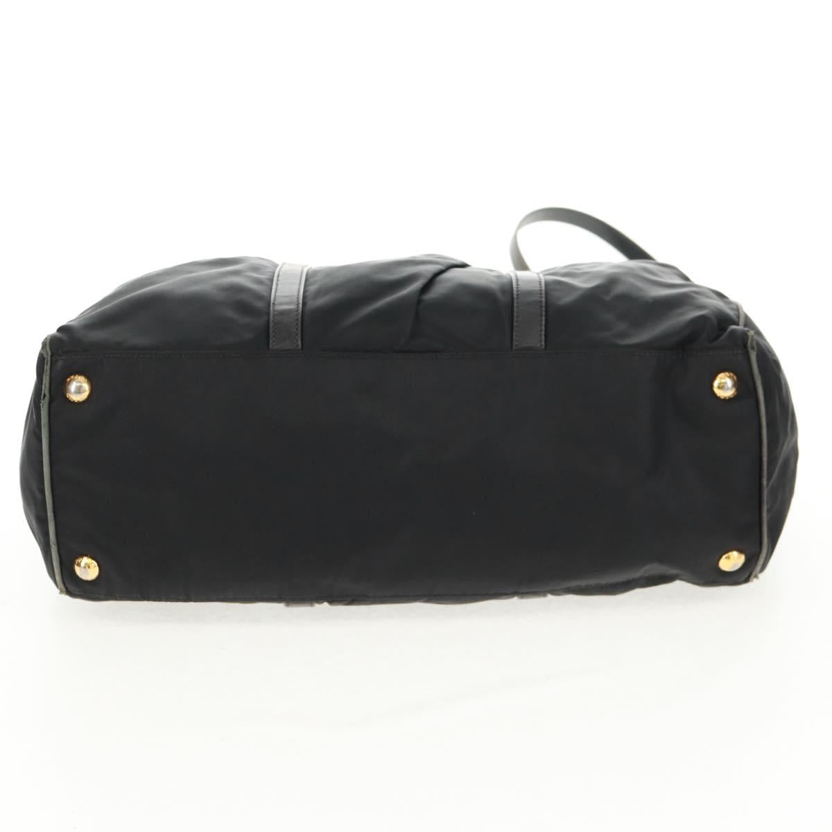 PRADA Hand Bag Nylon 2way Black Gold Auth 160520