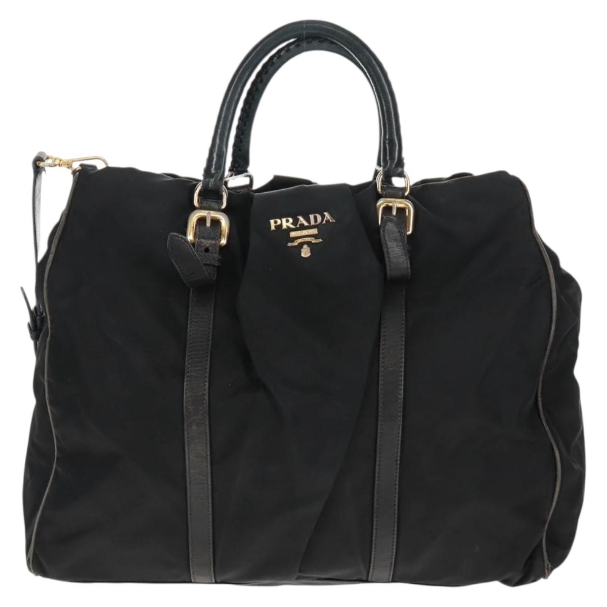 PRADA Hand Bag Nylon 2way Black Gold Auth 160520