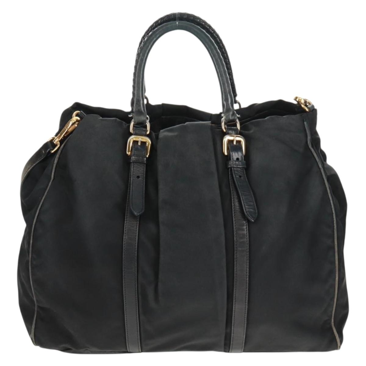 PRADA Hand Bag Nylon 2way Black Gold Auth 160520