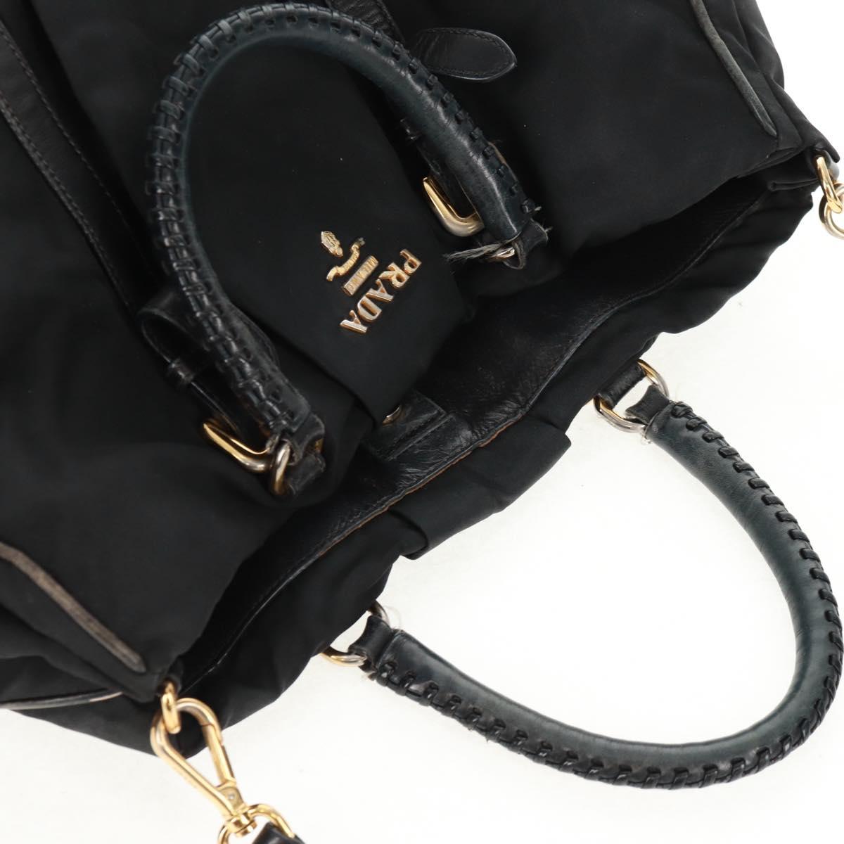 PRADA Hand Bag Nylon 2way Black Gold Auth 160520
