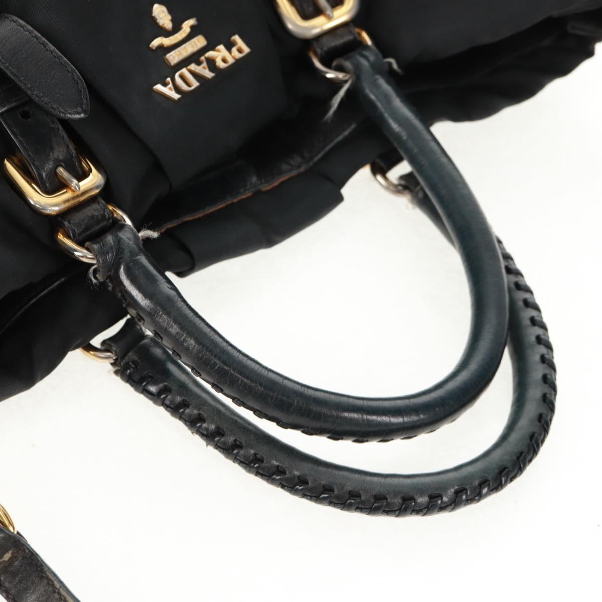PRADA Hand Bag Nylon 2way Black Gold Auth 160520