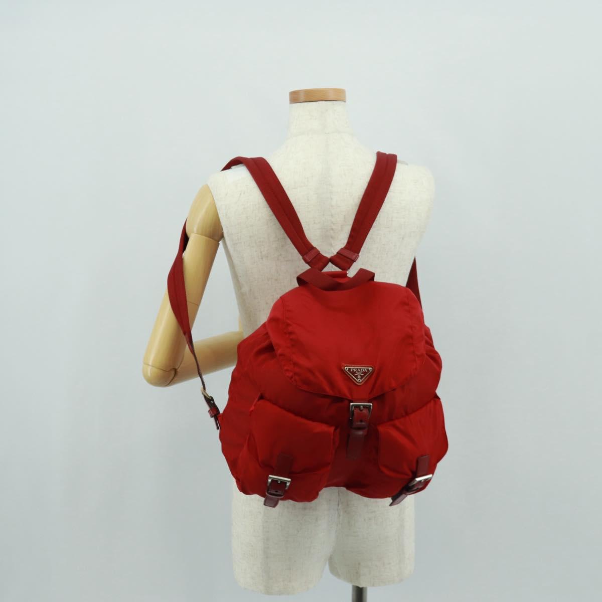 PRADA Backpack Nylon Red Silver Auth 160522
