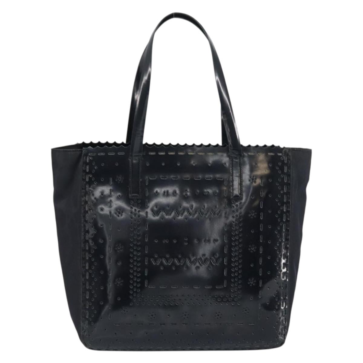 PRADA Hand Bag Enamel Black Silver Auth 160525