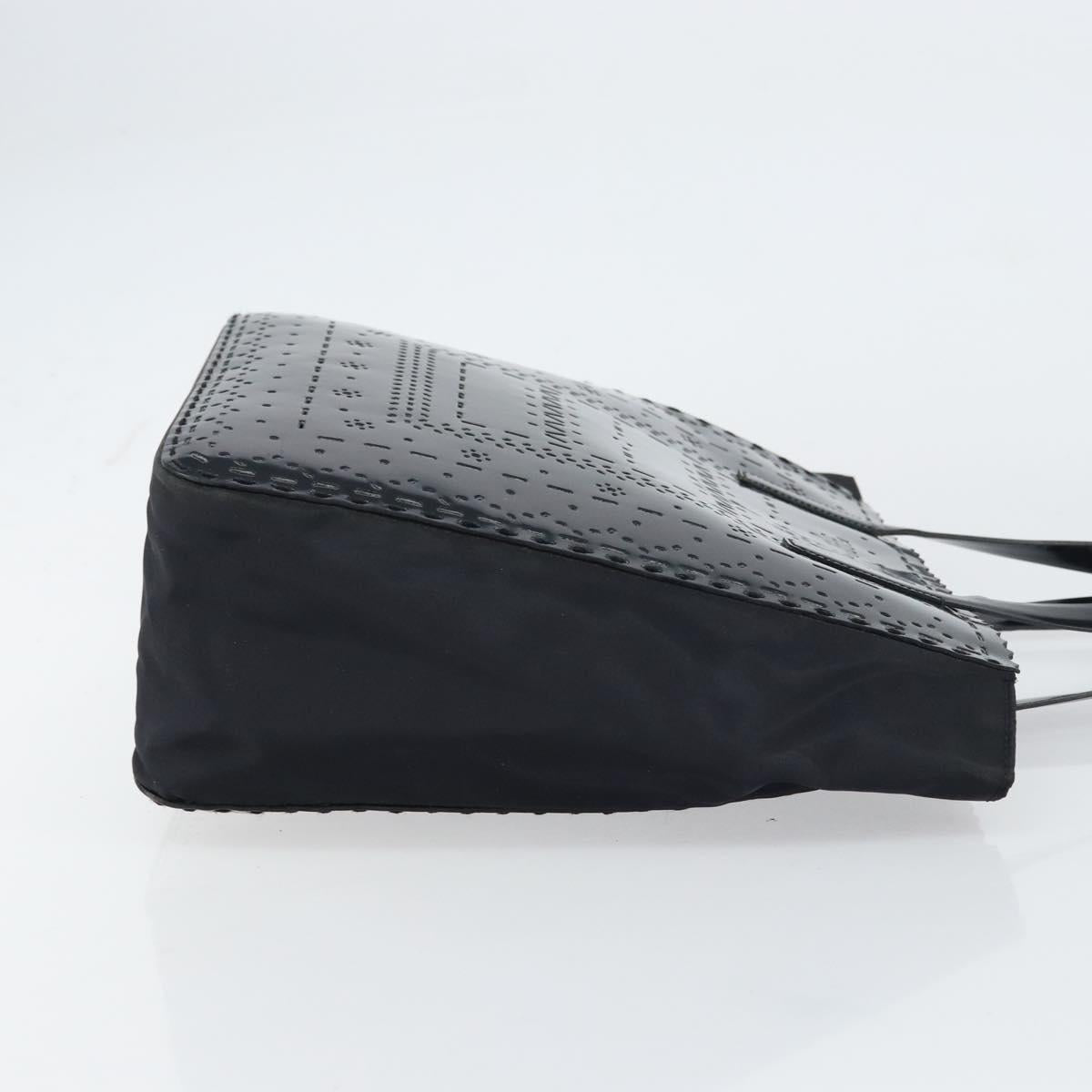 PRADA Hand Bag Enamel Black Silver Auth 160525