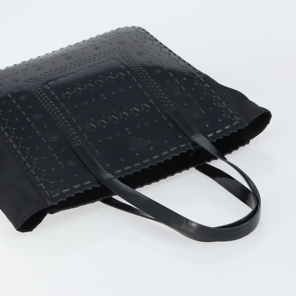 PRADA Hand Bag Enamel Black Silver Auth 160525