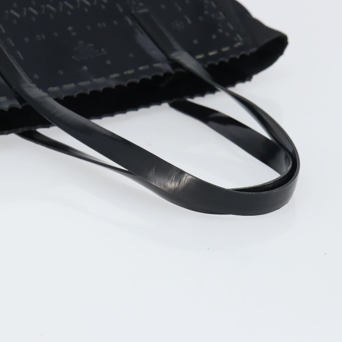 PRADA Hand Bag Enamel Black Silver Auth 160525