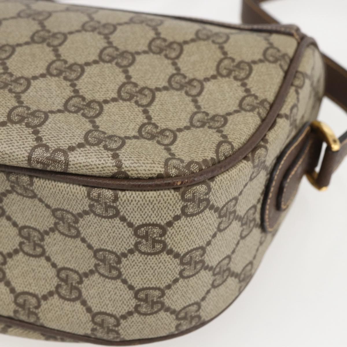 GUCCI GG Supreme Web Sherry Line Shoulder Bag PVC Beige Gold Auth 160559