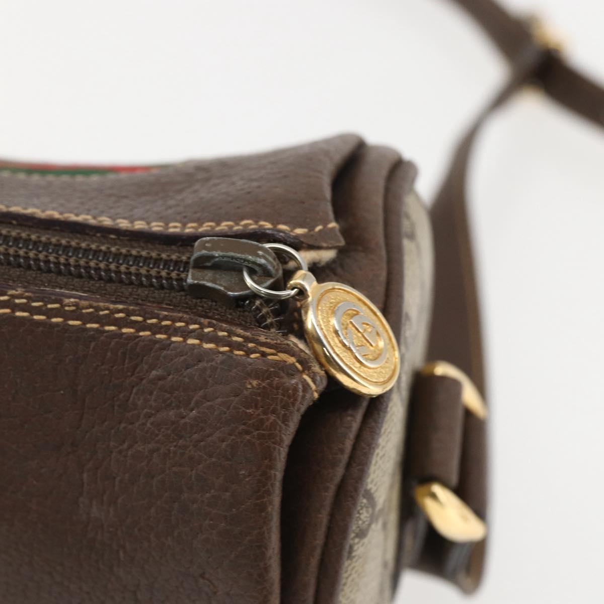 GUCCI GG Supreme Web Sherry Line Shoulder Bag PVC Beige Gold Auth 160559