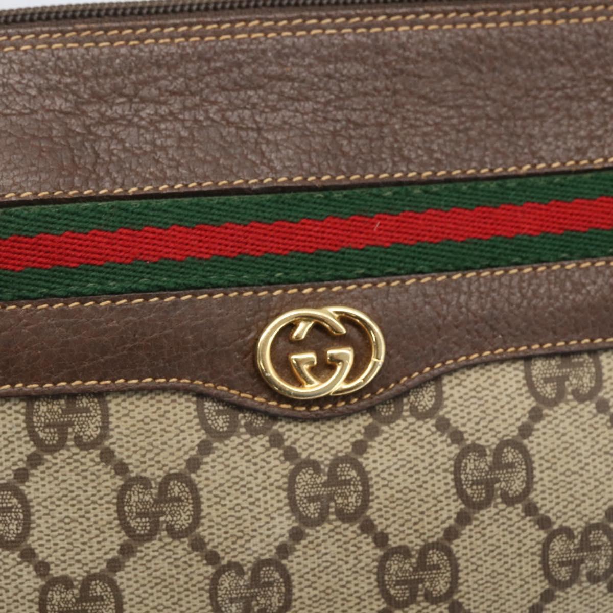 GUCCI GG Supreme Web Sherry Line Shoulder Bag PVC Beige Gold Auth 160559