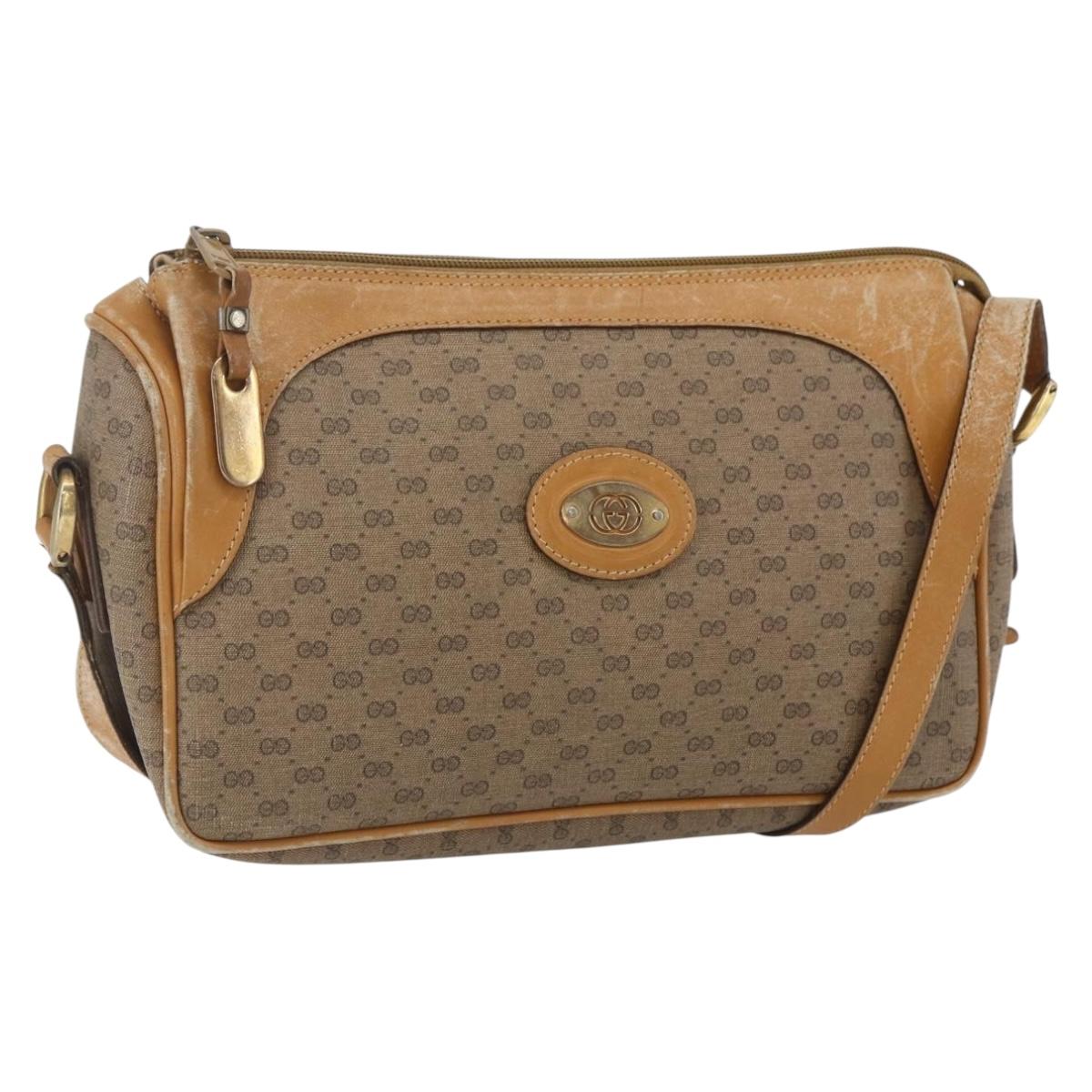 GUCCI Micro GG Supreme Shoulder Bag PVC Beige Gold Auth 160560