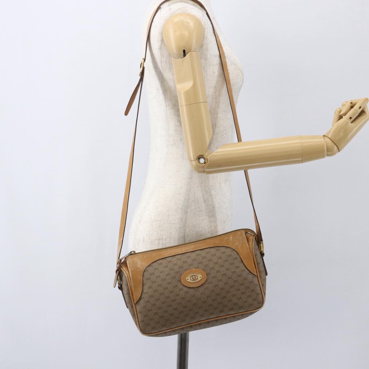 GUCCI Micro GG Supreme Shoulder Bag PVC Beige Gold Auth 160560