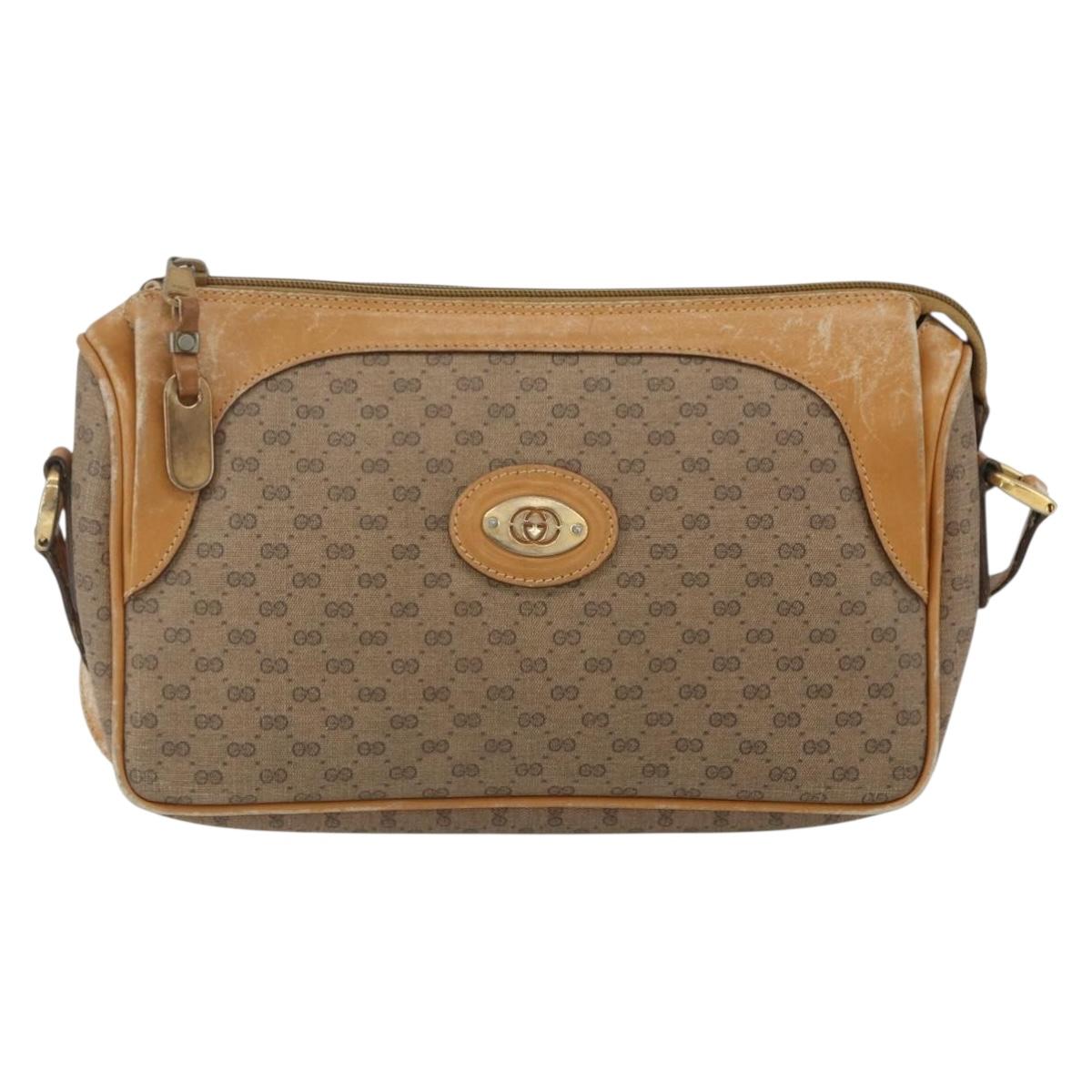 GUCCI Micro GG Supreme Shoulder Bag PVC Beige Gold Auth 160560