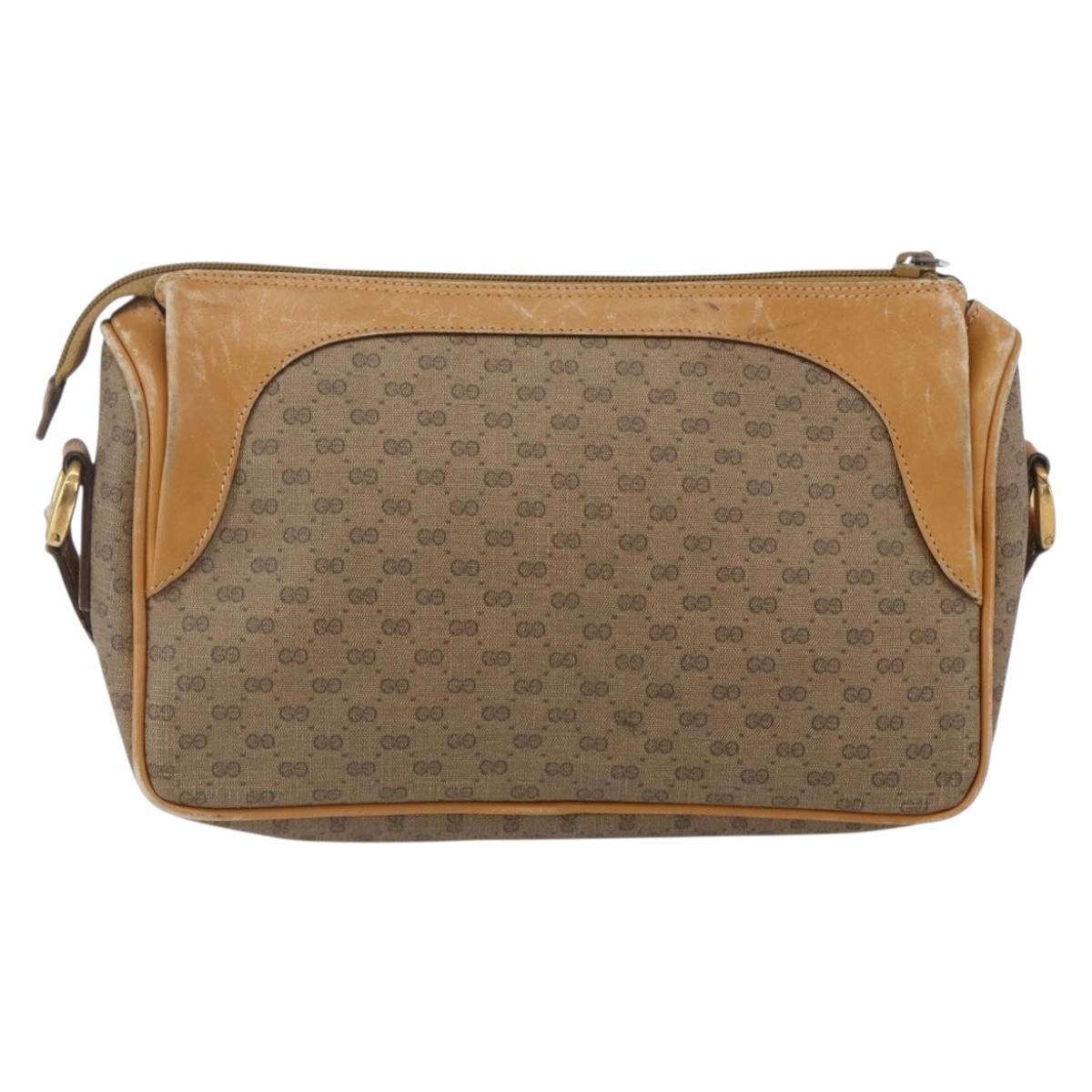 GUCCI Micro GG Supreme Shoulder Bag PVC Beige Gold Auth 160560
