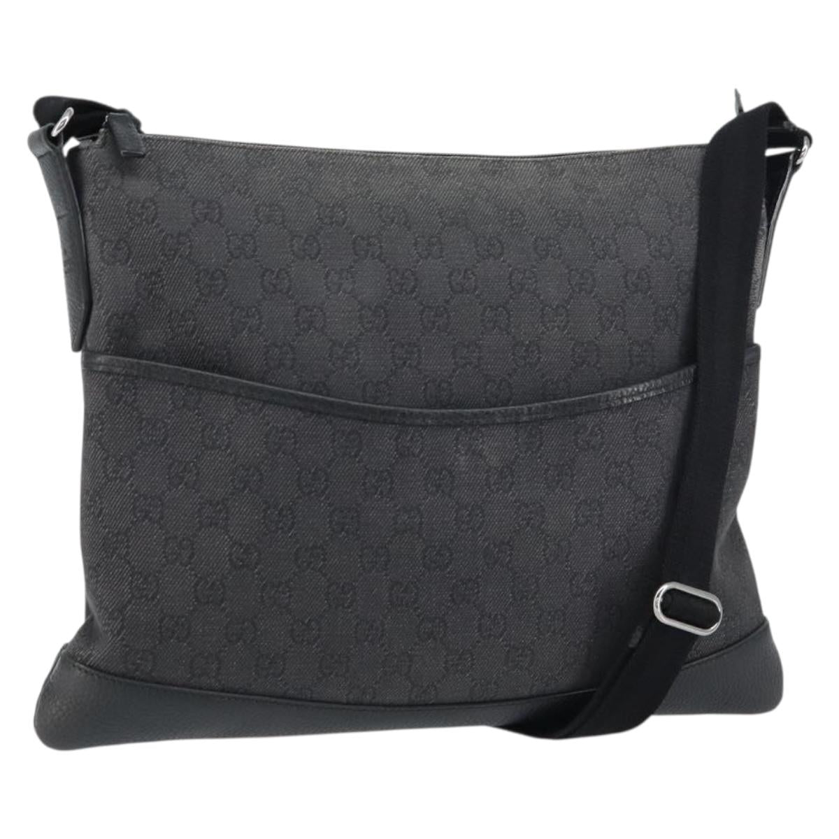 GUCCI GG Canvas Shoulder Bag Black Silver 374411 Auth 160564