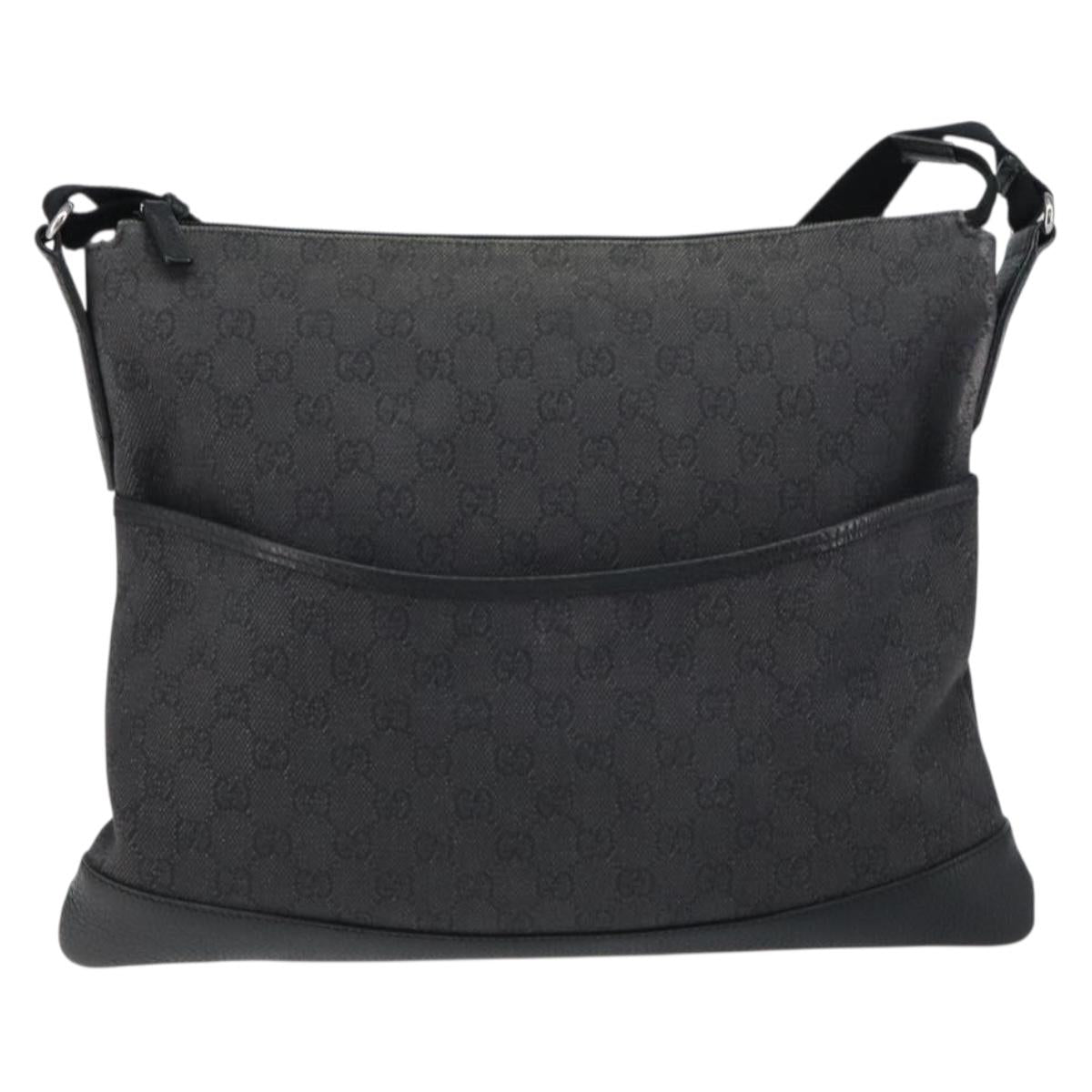 GUCCI GG Canvas Shoulder Bag Black Silver 374411 Auth 160564