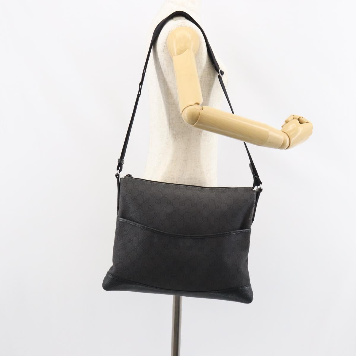 GUCCI GG Canvas Shoulder Bag Black Silver 374411 Auth 160564