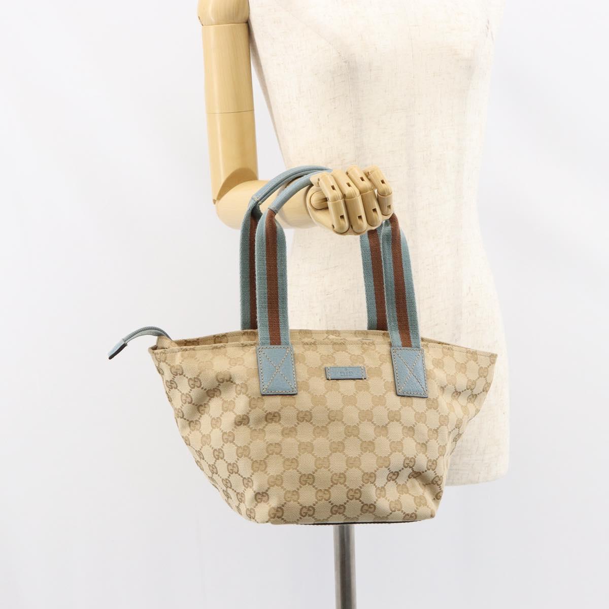 GUCCI GG Canvas Hand Bag Beige Silver 131228 Auth 160569