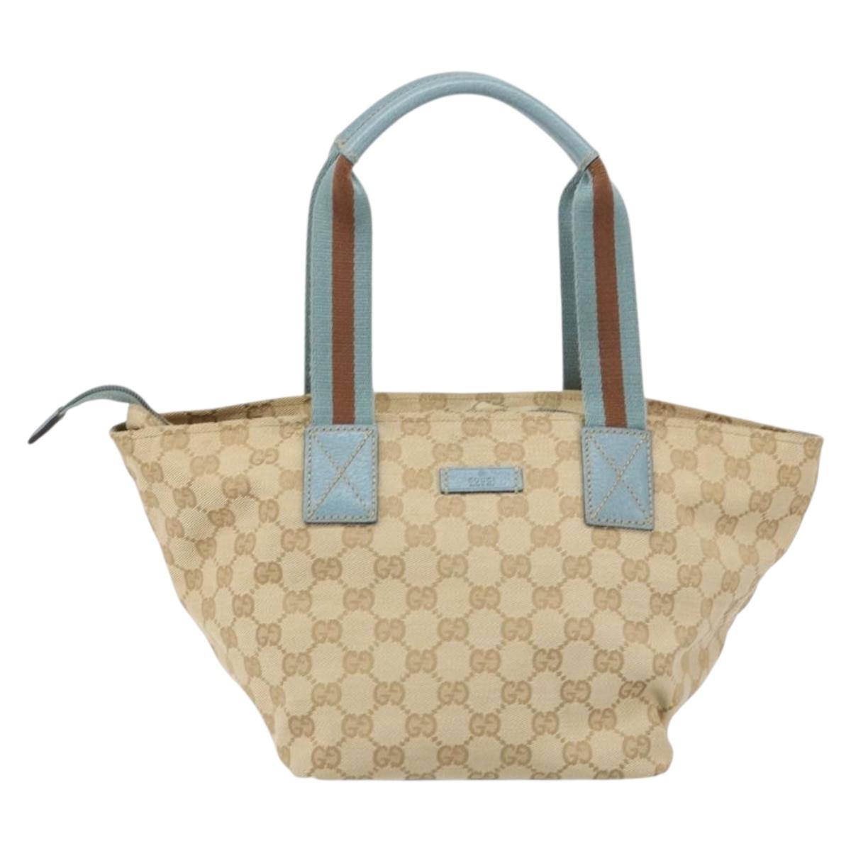 GUCCI GG Canvas Hand Bag Beige Silver 131228 Auth 160569