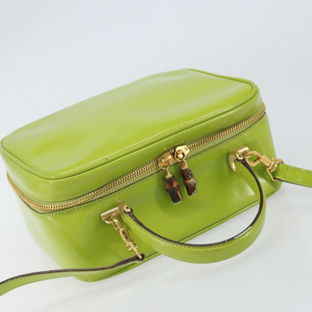 GUCCI Bamboo Hand Bag Enamel 2way Green Gold 000 2040 0323 Auth 160576