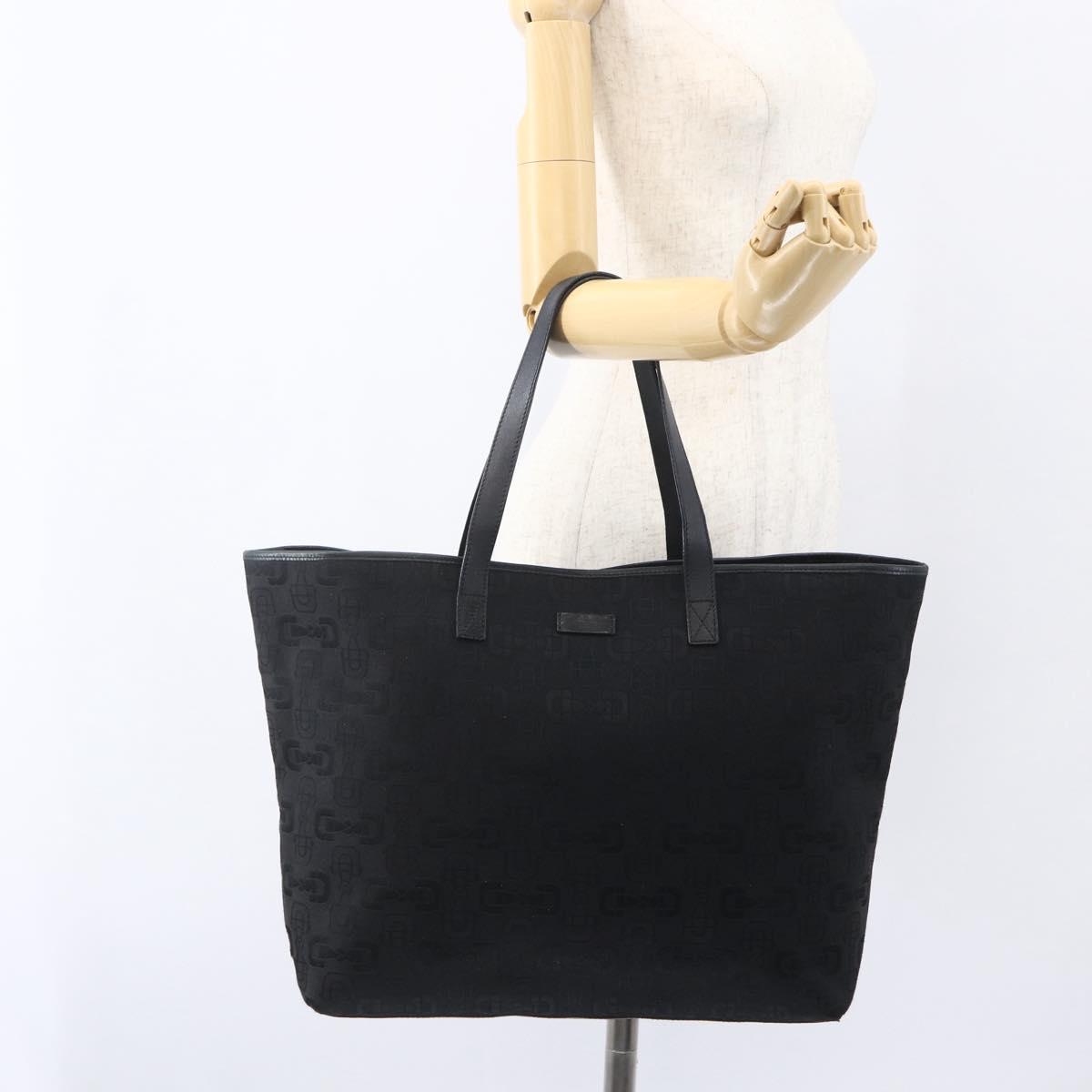 GUCCI Tote Bag Canvas Outlet Black Gold 238696 Auth 160577