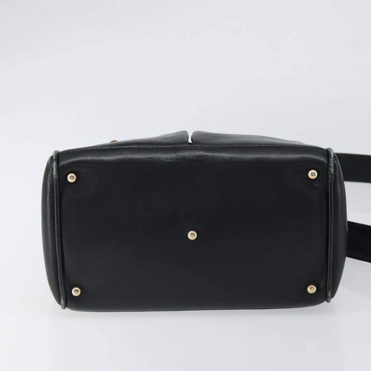 GUCCI Bamboo Hand Bag Leather 2way Black Gold 000 2122 0316 Auth 160580