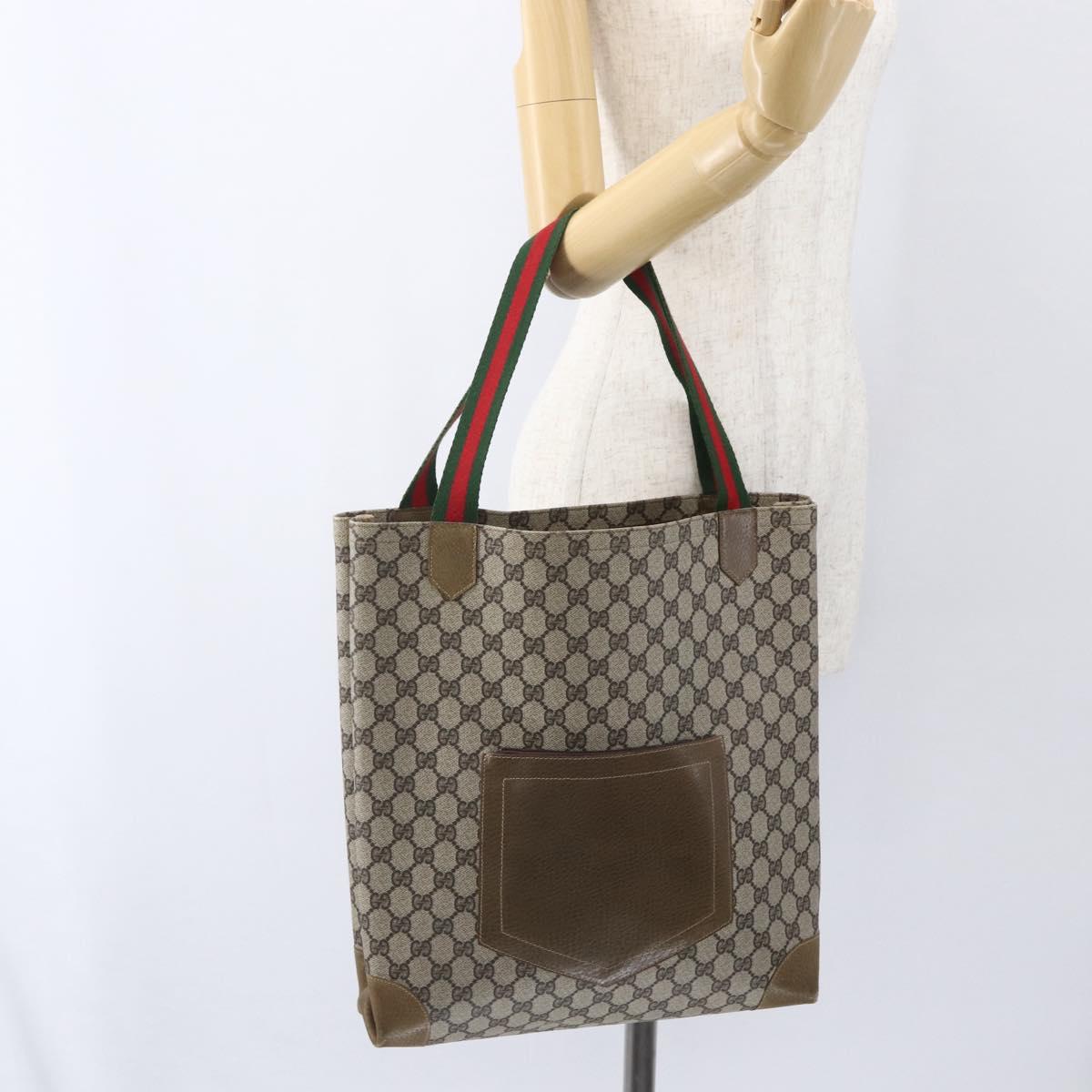 GUCCI GG Supreme Web Sherry Line Tote Bag PVC Beige Red Auth 160581