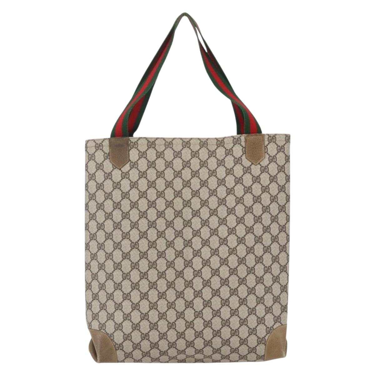 GUCCI GG Supreme Web Sherry Line Tote Bag PVC Beige Red Auth 160581