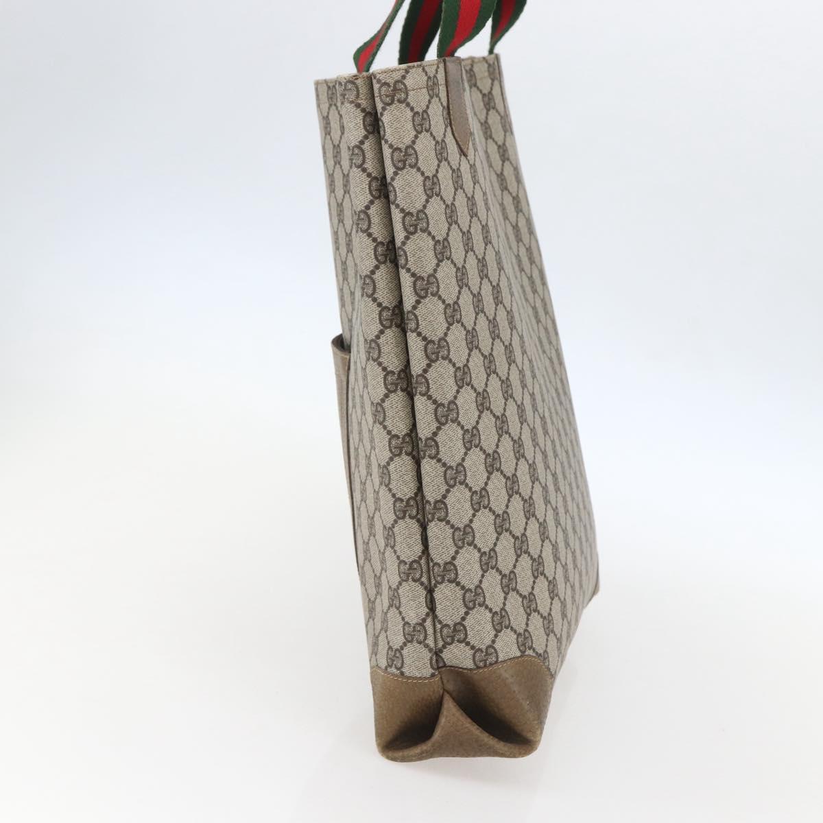GUCCI GG Supreme Web Sherry Line Tote Bag PVC Beige Red Auth 160581