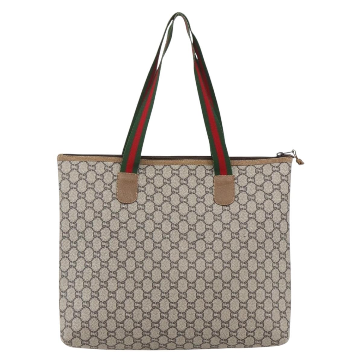 GUCCI GG Plus Supreme Web Sherry Line Tote Bag PVC Beige Gold Auth 160582
