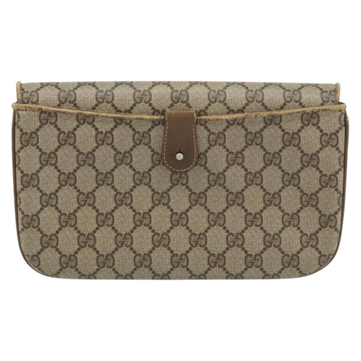 GUCCI GG Supreme Clutch Bag PVC Beige Gold 004 106 0024 Auth 160587