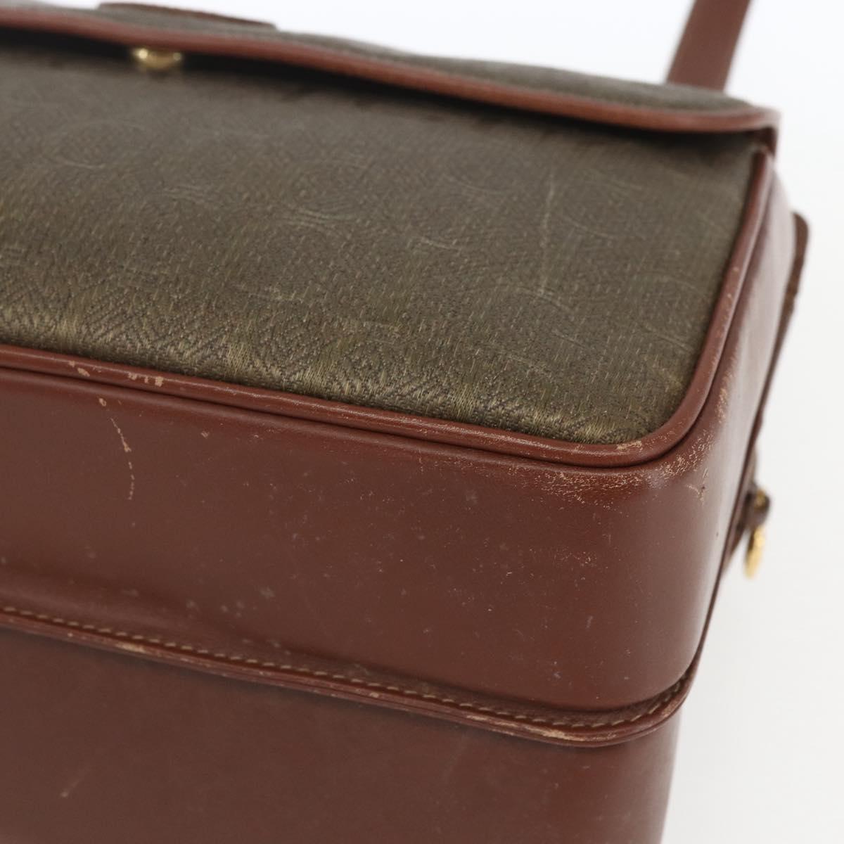 GUCCI Shoulder Bag Leather Canvas Brown Gold Auth 160596
