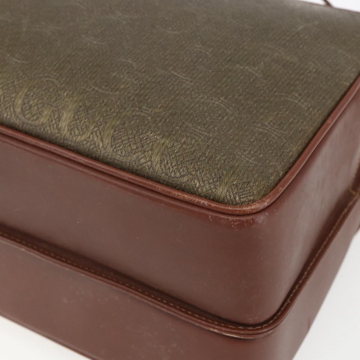 GUCCI Shoulder Bag Leather Canvas Brown Gold Auth 160596