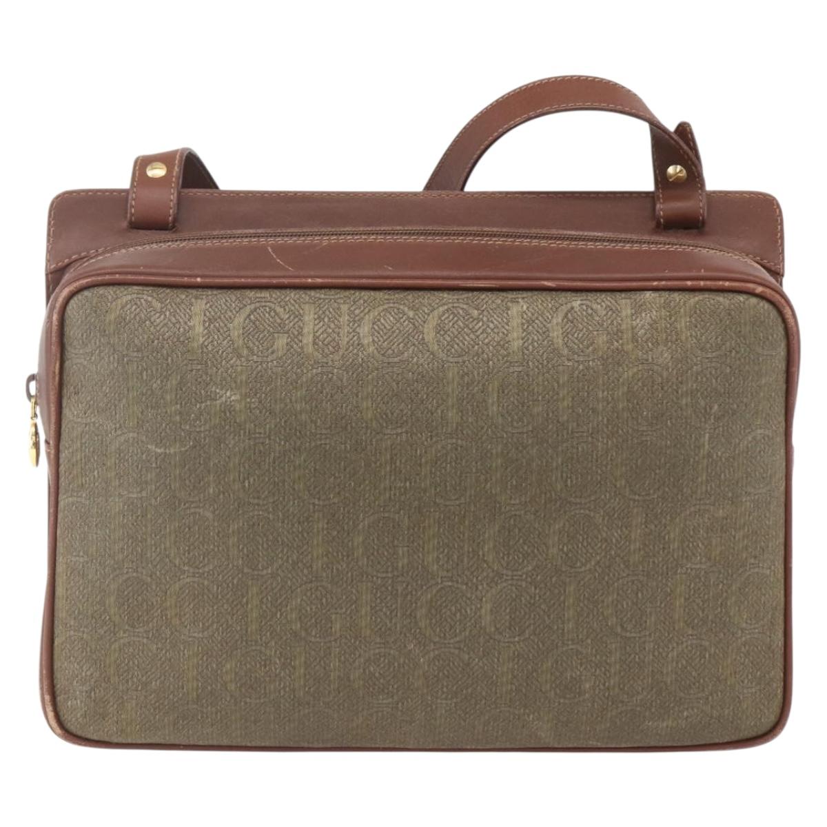 GUCCI Shoulder Bag Leather Canvas Brown Gold Auth 160596