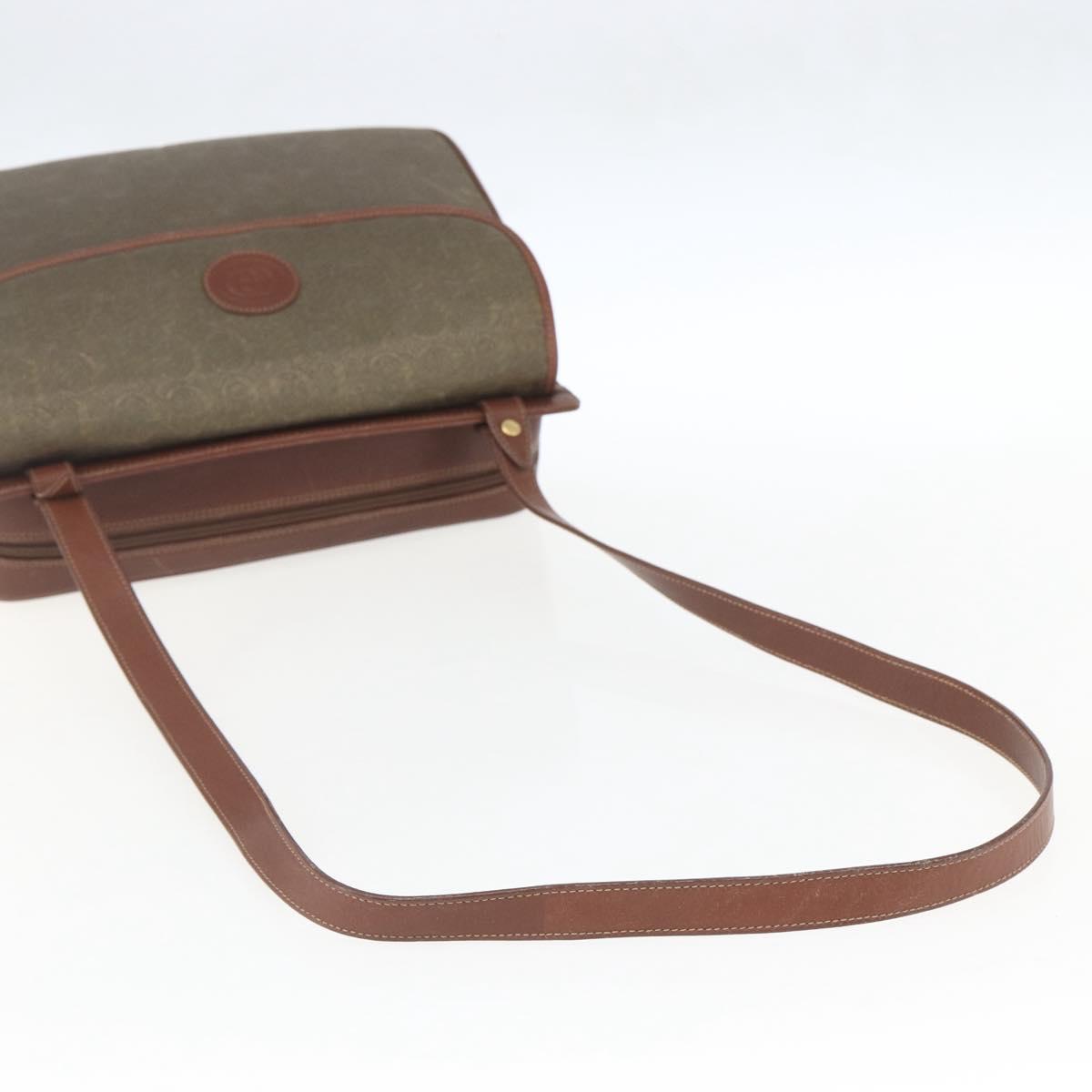 GUCCI Shoulder Bag Leather Canvas Brown Gold Auth 160596