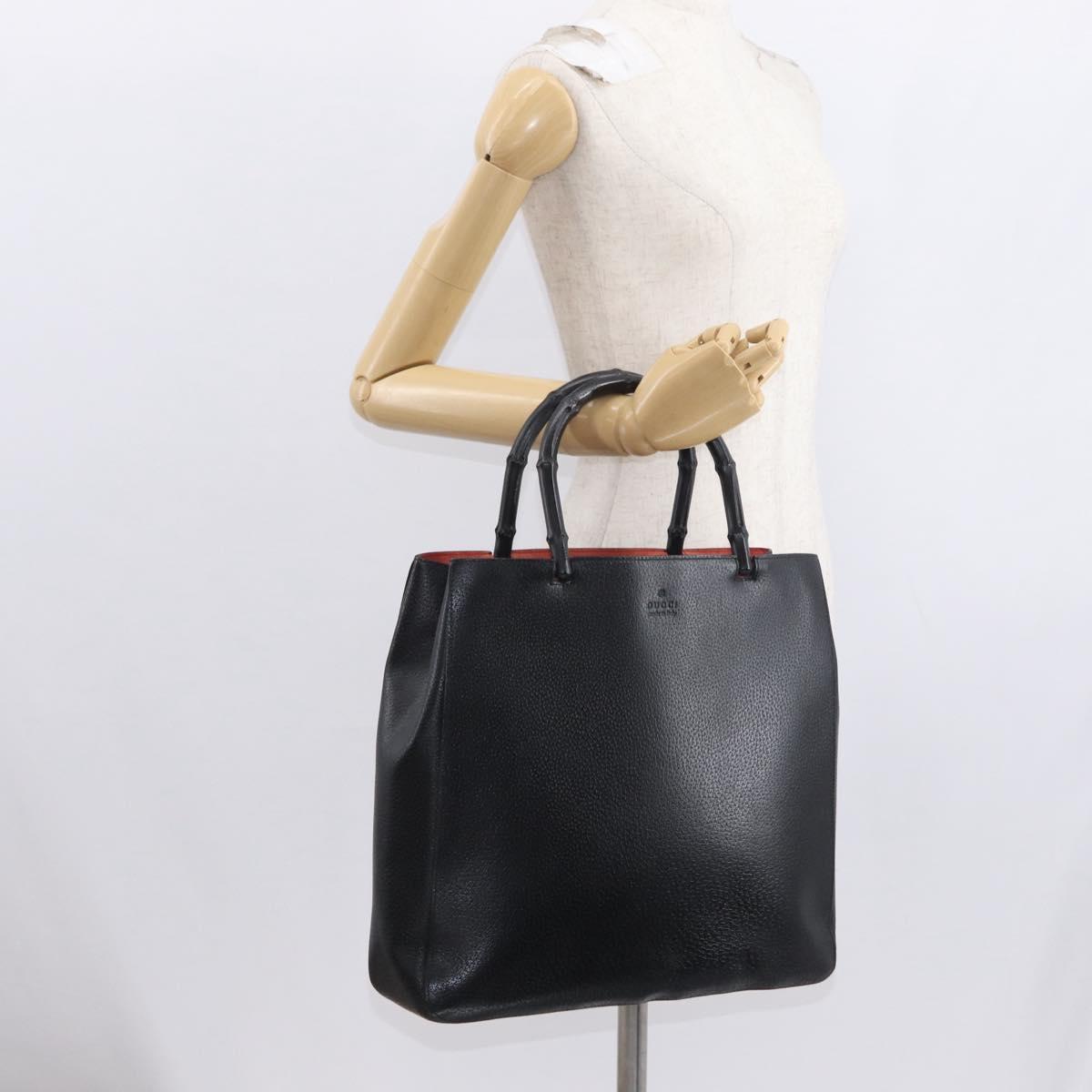 GUCCI Bamboo Tote Bag Leather Black 002 1059 Auth 160597