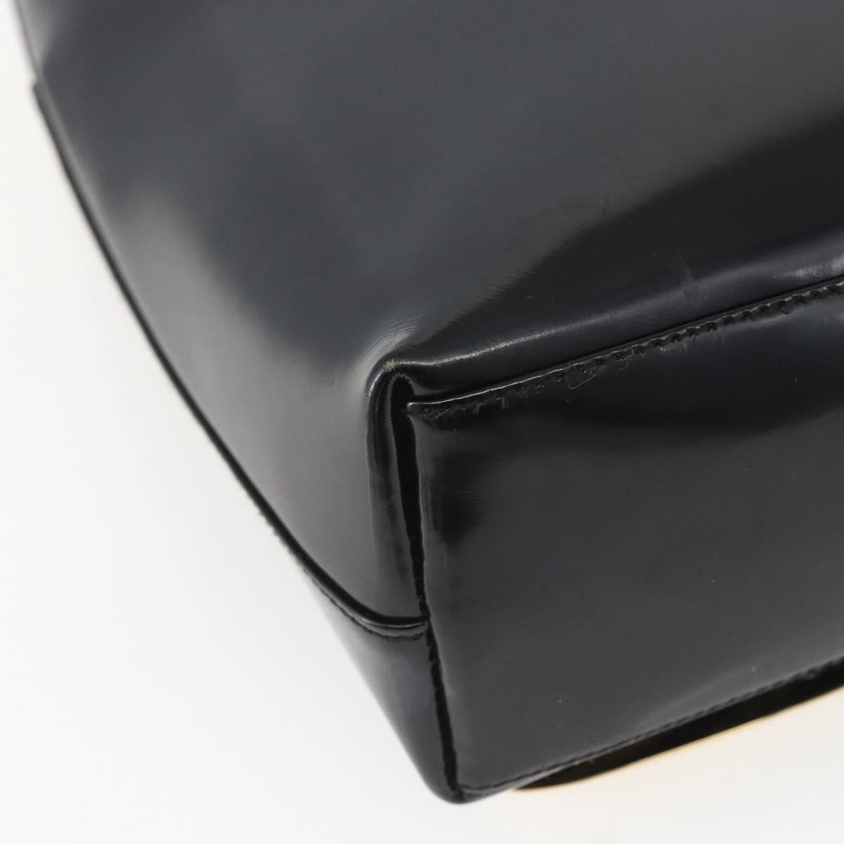 GUCCI Tote Bag Enamel Black Gold Auth 160601