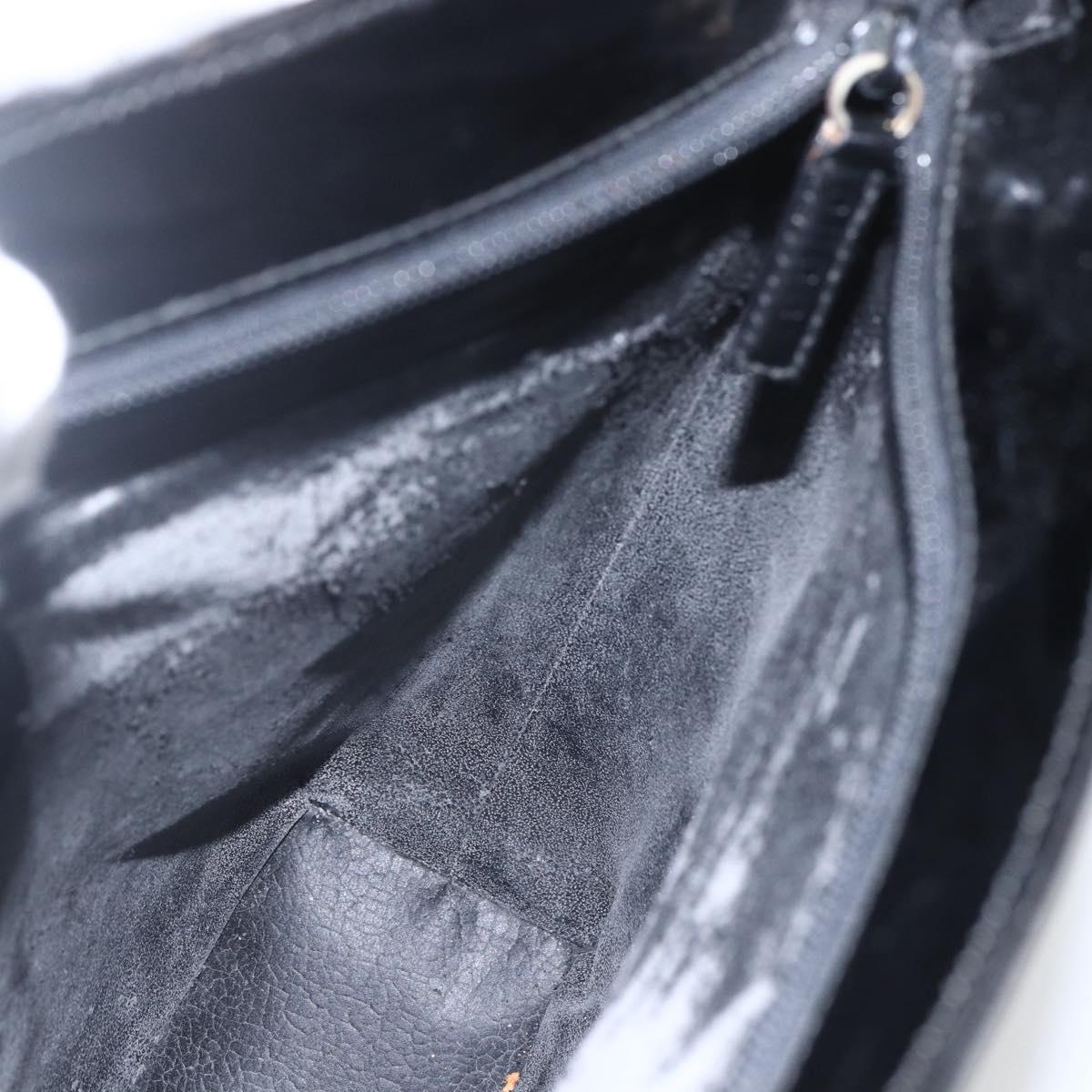 GUCCI Tote Bag Enamel Black Gold Auth 160601