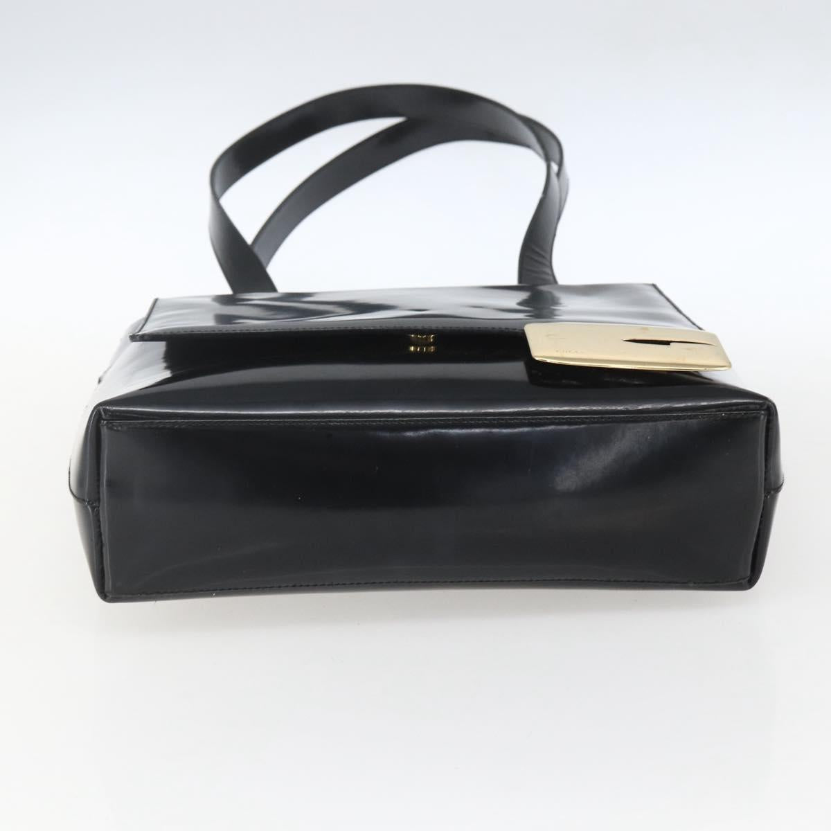 GUCCI Tote Bag Enamel Black Gold Auth 160601