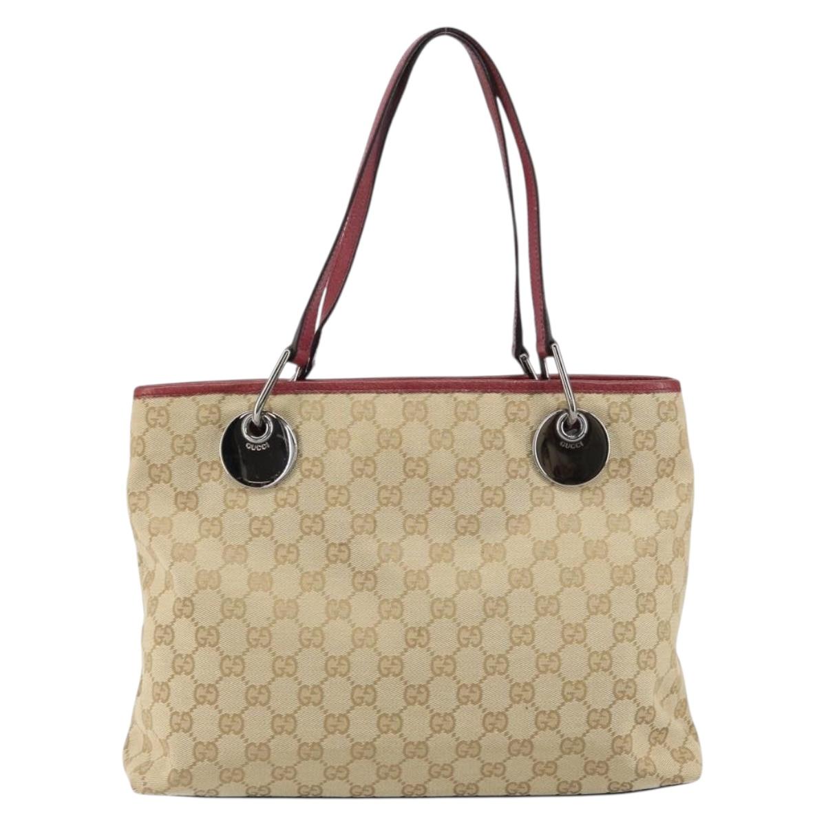 GUCCI GG Canvas Tote Bag Beige Silver 120837 Auth 160606