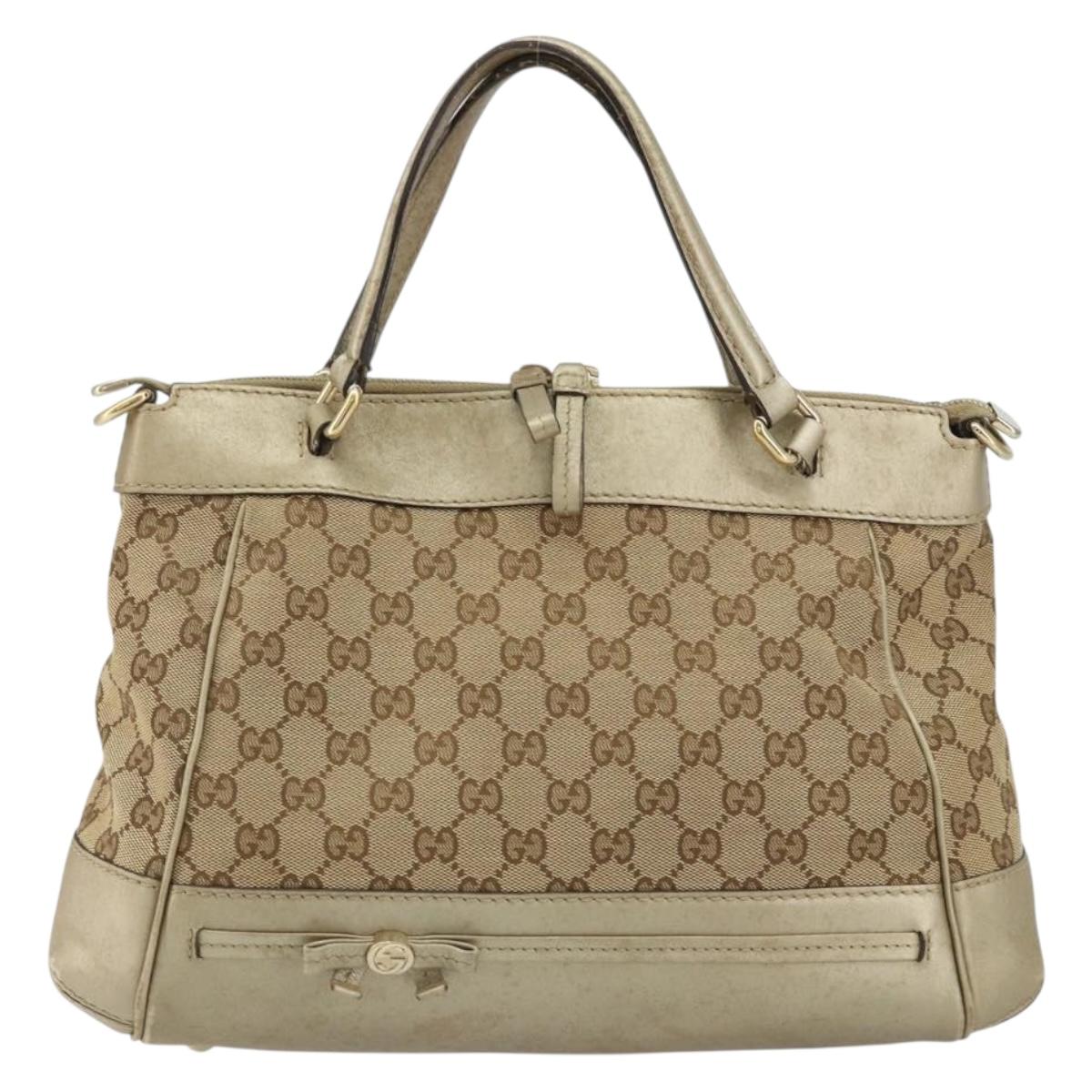GUCCI GG Canvas Hand Bag Beige Gold 269894 Auth 160609