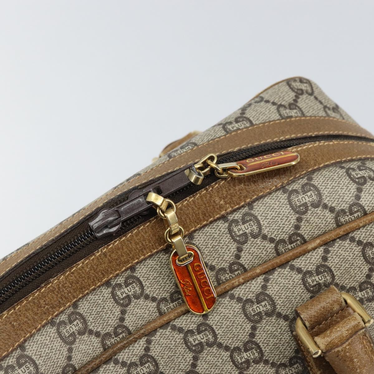 GUCCI GG Plus Supreme Boston Bag PVC Beige Gold Auth 160615