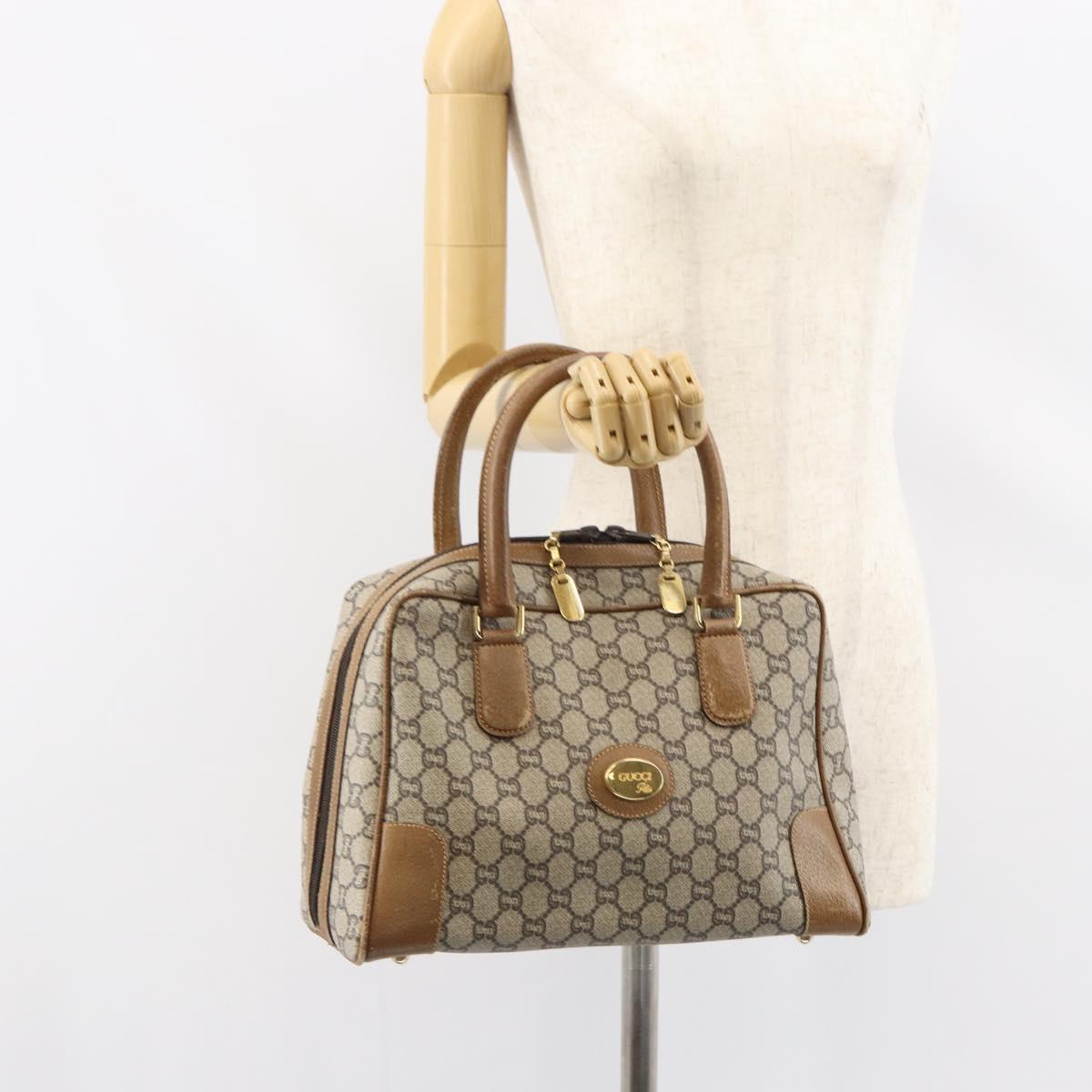 GUCCI GG Plus Supreme Boston Bag PVC Beige Gold Auth 160615