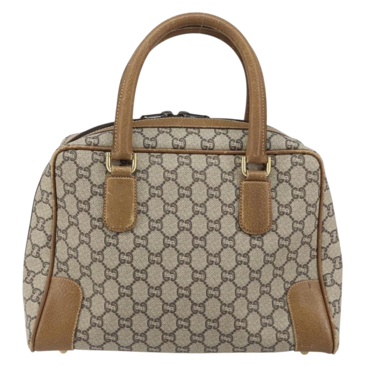GUCCI GG Plus Supreme Boston Bag PVC Beige Gold Auth 160615